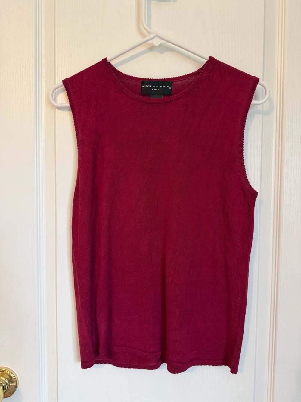 August Silk Knit Tank Top Size L Red 100% Silk Crew Neck Sleeveless